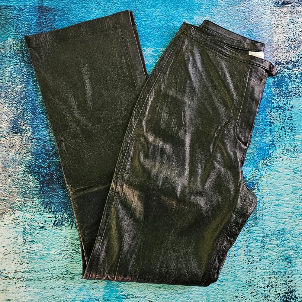 Like New! Black Genuine Leather Boot Cut Pants Vintage (1990s) Newport News S-6
